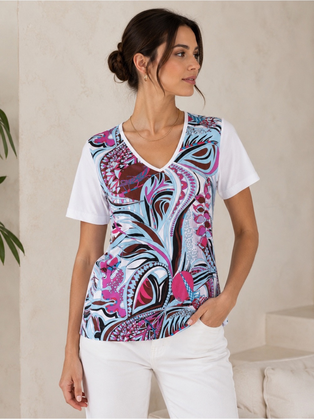 Emilio Pucci Grasshopper Print T Shirt Italy Pink Blue Luxury Tee Size M